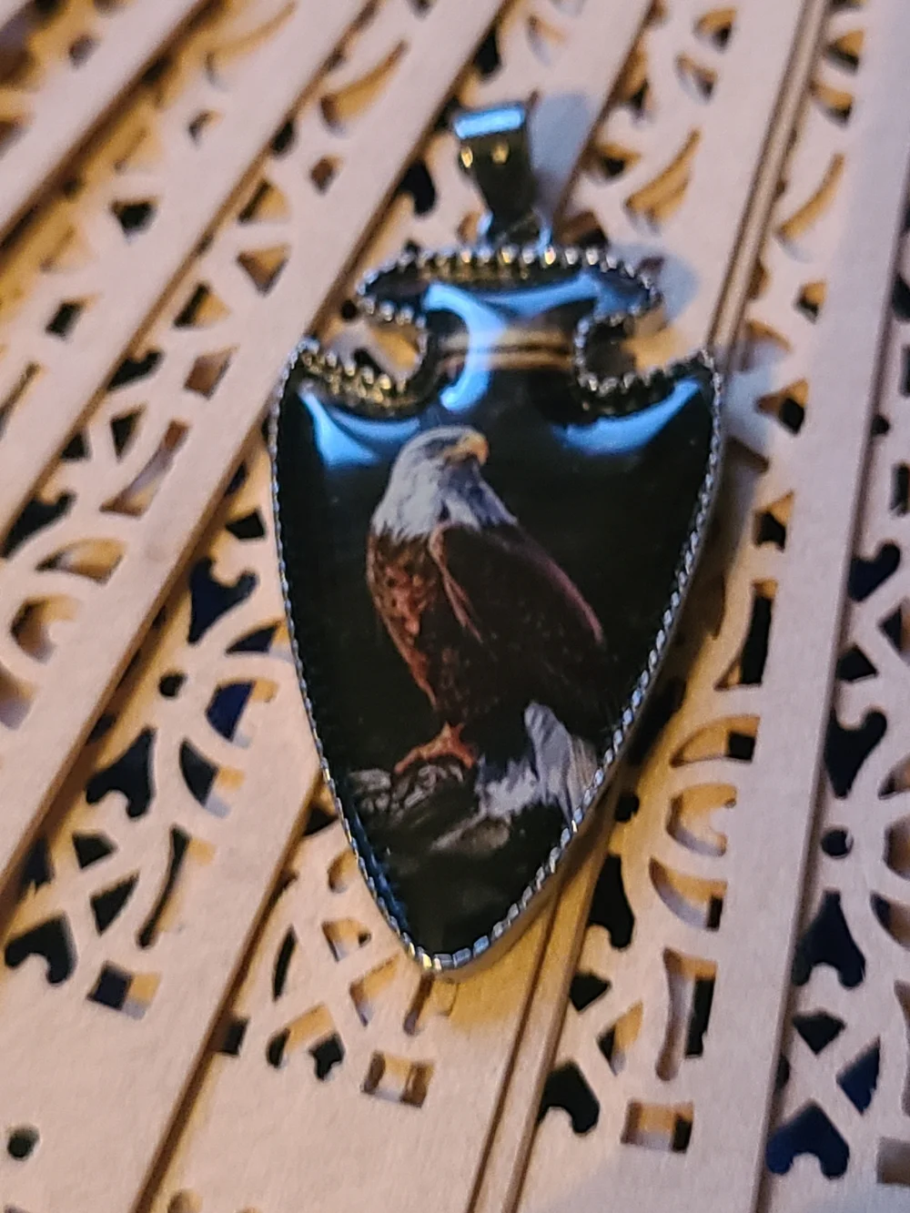 Vintage Men's Eagle Shield Pendant in Black and Brown